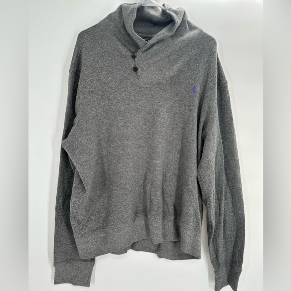 Vintage Polo Ralph Lauren Sweater Men XL Gray Shawl Collar Cotton Double Knit - Picture 1 of 7